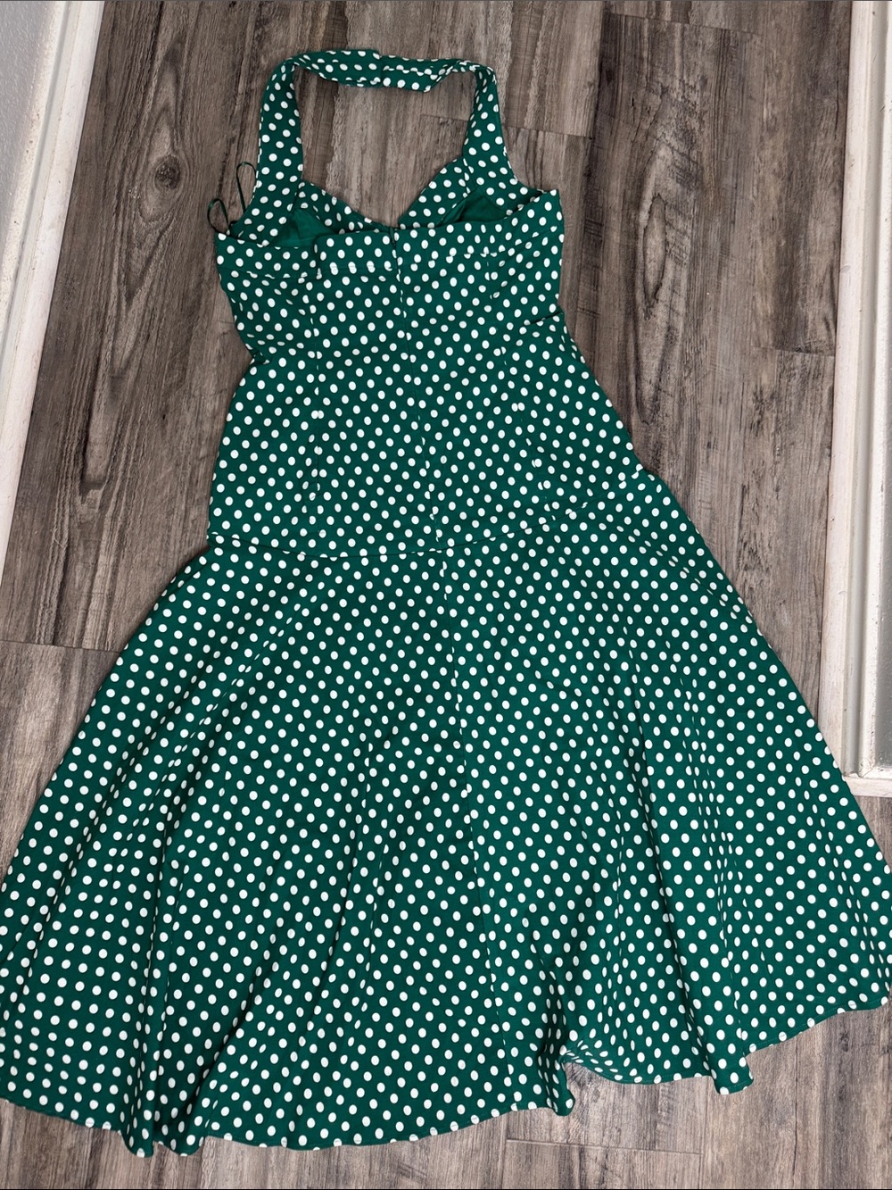 NWT Maeve Anthropologie Halter Ruched Midi Green Polka Dot Dress 6 Petite - Picture 5 of 6